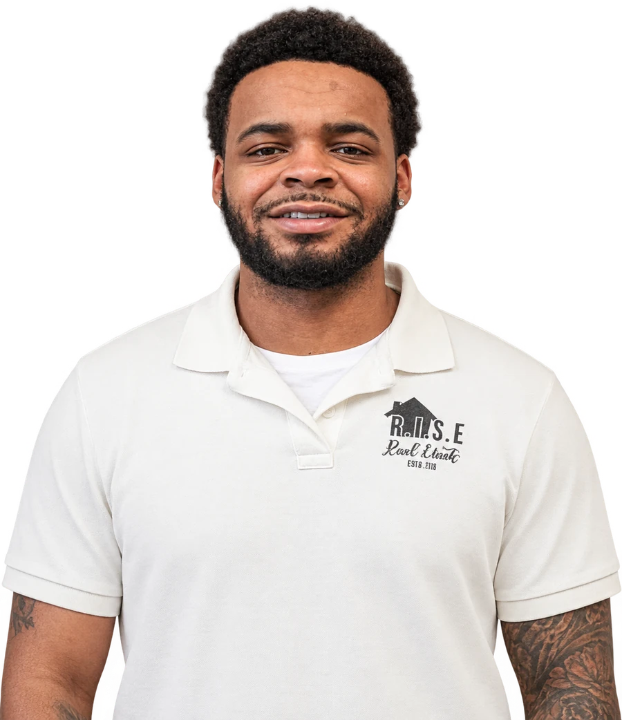 terrell holmes, wearing a polo with the r.i.s.e real estate solutions mark on the chest